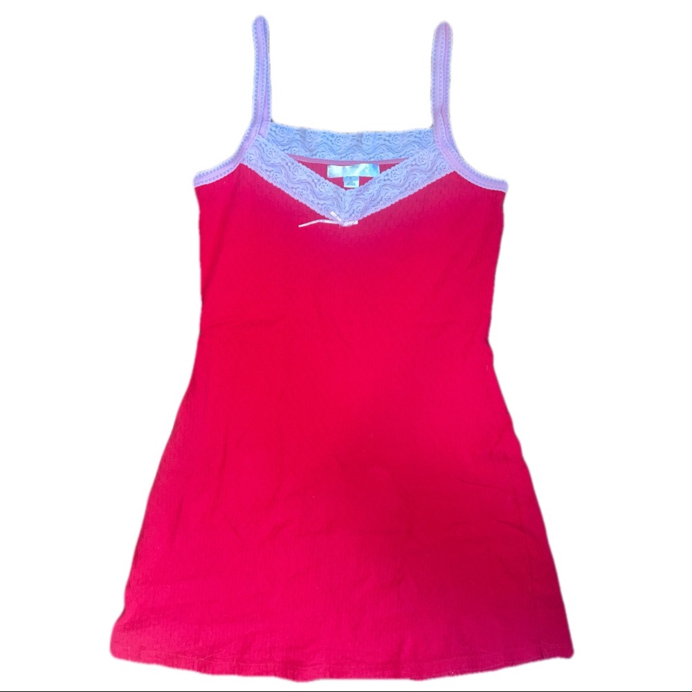 victoria’s secret red slip dress w pink lace detailing
